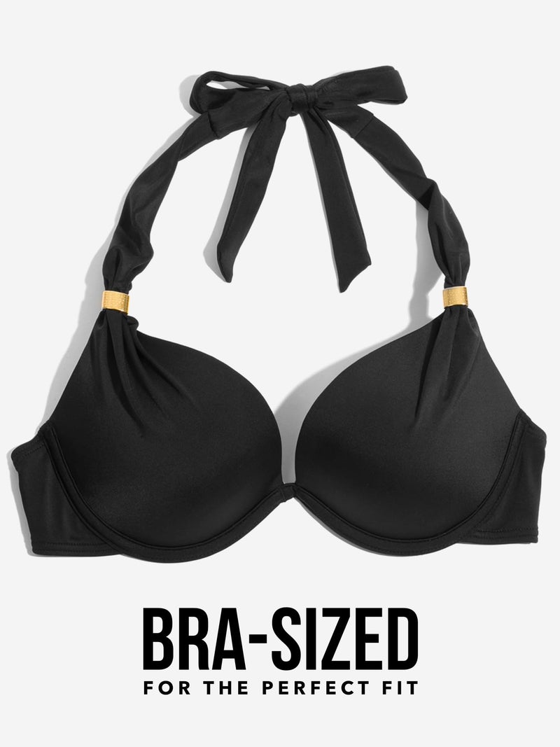 Smart & Sexy womens Swim Secret Mega Push-up Halter Bikini Top, Black Hue, 32B US - Image 4